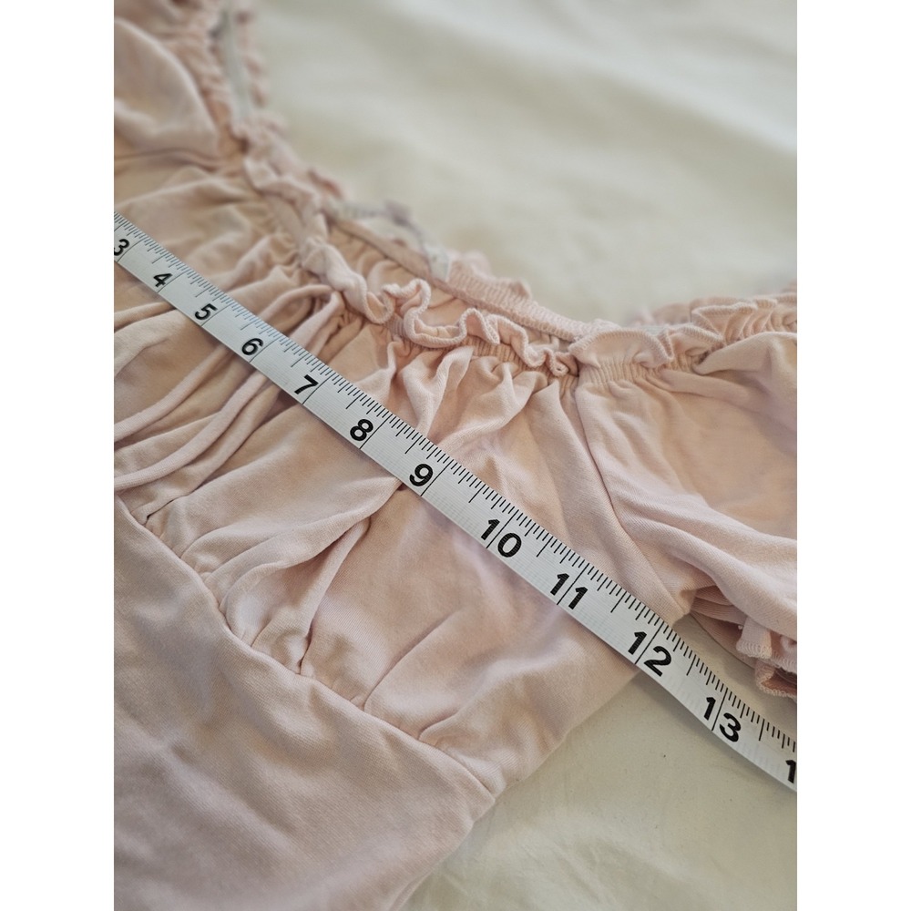 Celebrity Pink Blush Pink Puff Sleeve Bodysuit XS Ruched Off Shoulder - Picture 6 of 6
